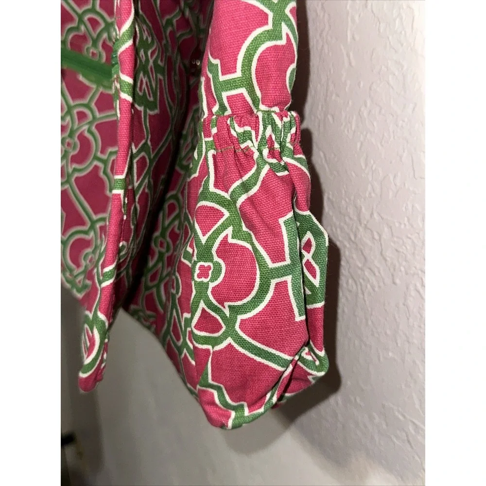 Buckhead Betties Pink Green Geometric Canvas Messenger Crossbody Bag NWT